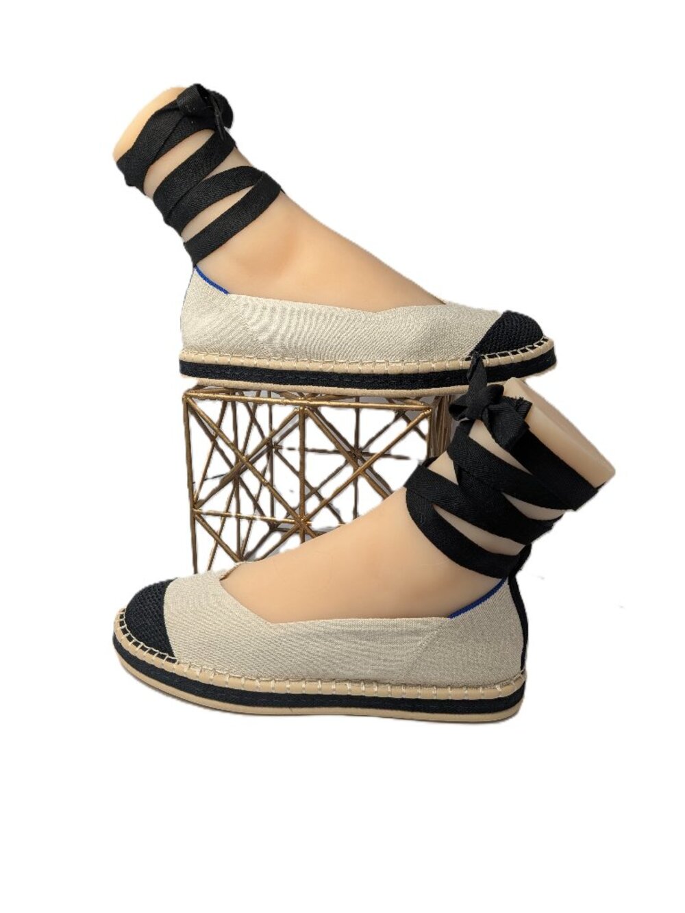 NWOT Rothy's Cream Black Espadrille Flats Ankle Wrap Laces 9.5 Sustainable
